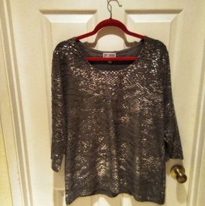 JM Collection Women's Top, Gunmetal Gray with Silver Accents, Size L